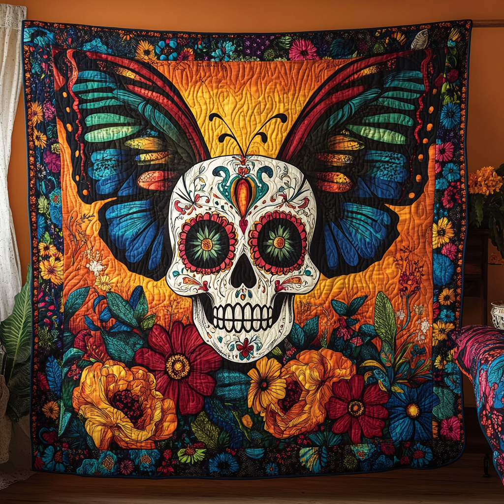 Colorful Sugar Skull Quilted Blanket NCU0PD555