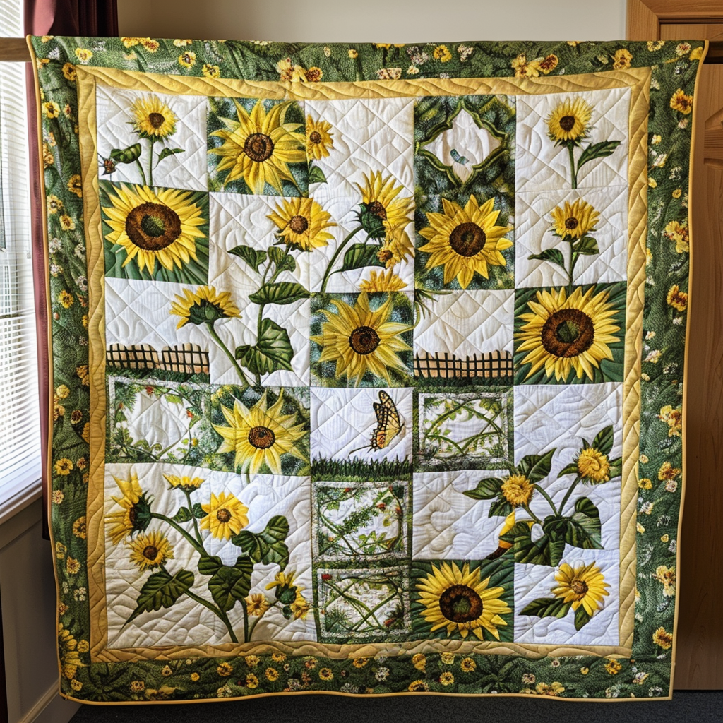 Colorful Sunflowers Quilted Blanket NCU0VL202