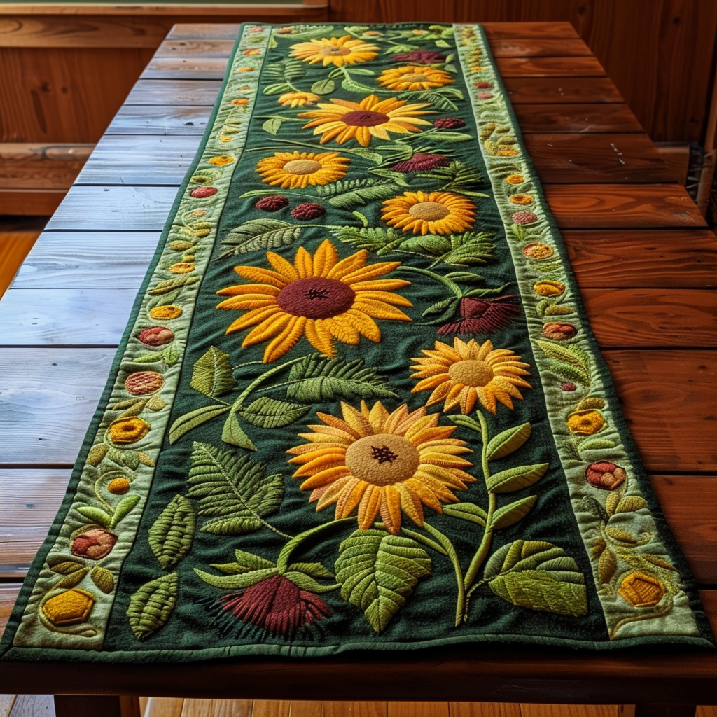 Colorful Sunflowers Quilted Table Runner NCU0VL189