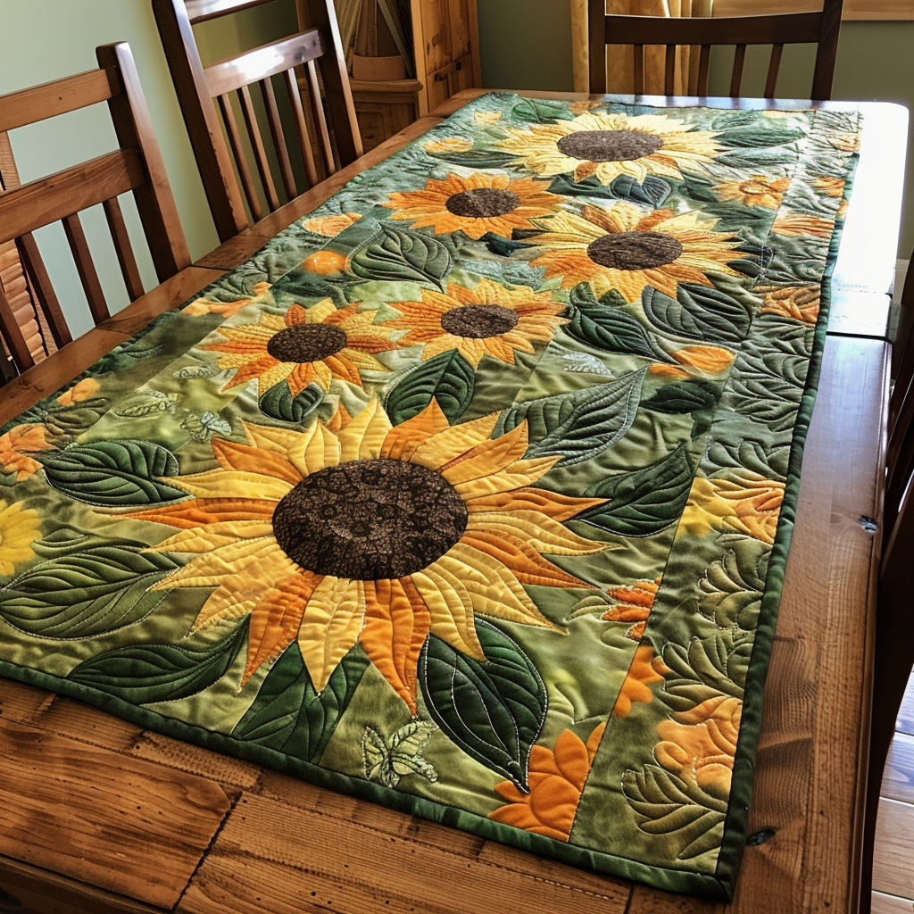 Colorful Sunflowers Quilted Table Runner NCU0VL319