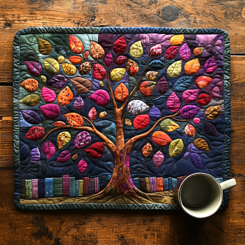 Colorful Tree Of Book Quilted Placemat NCU0DV1239