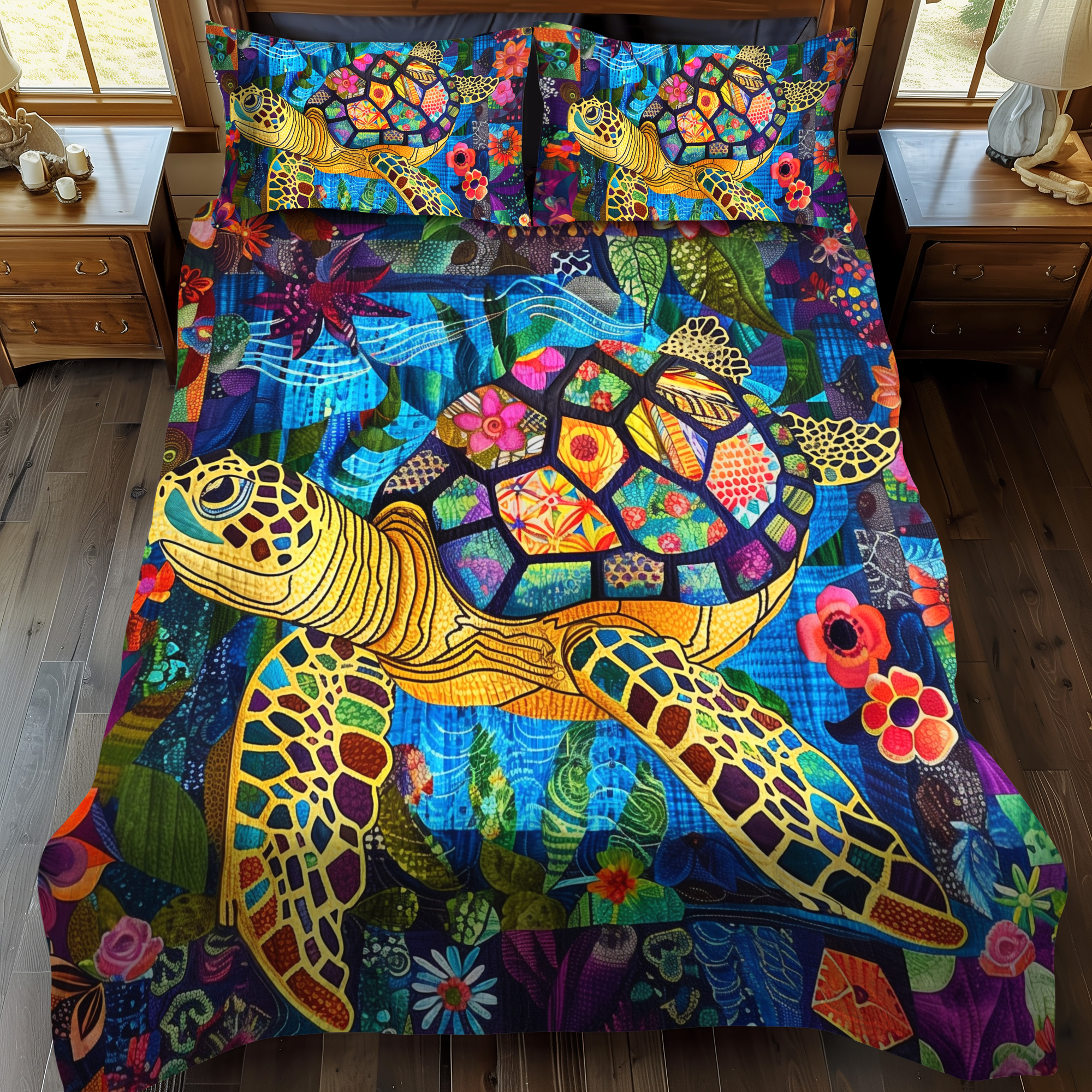 Colorful Turtles 3-Piece Quilted Bedding Set NCU0VL262