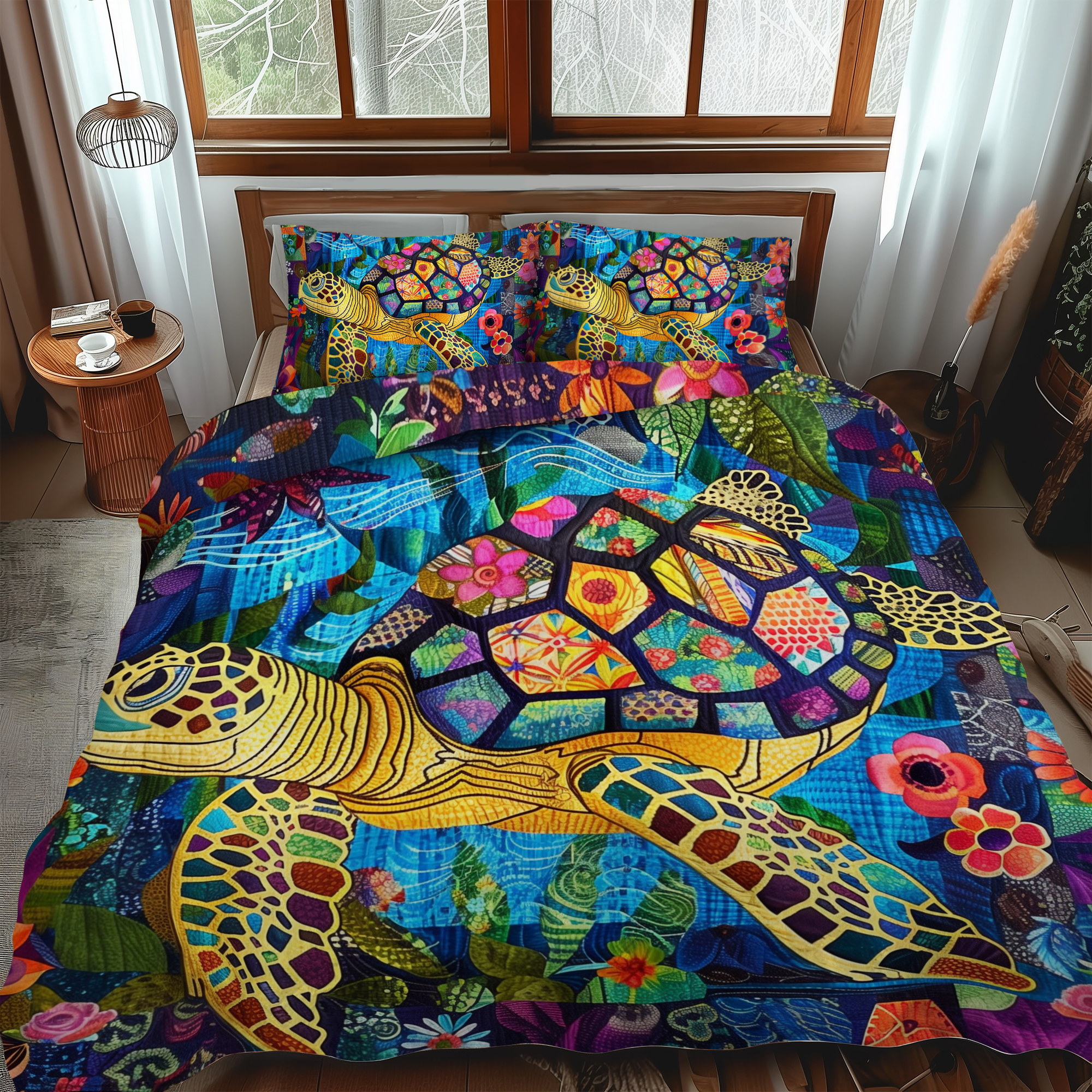 Colorful Turtles 3-Piece Quilted Bedding Set NCU0VL262