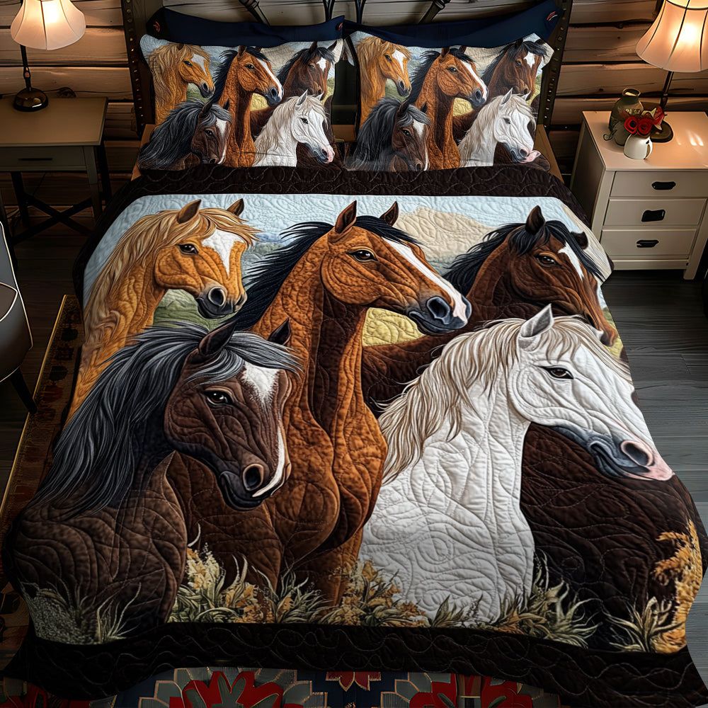 Colorful Wild Horse 3-Piece Quilted Bedding Set NCU0PD575