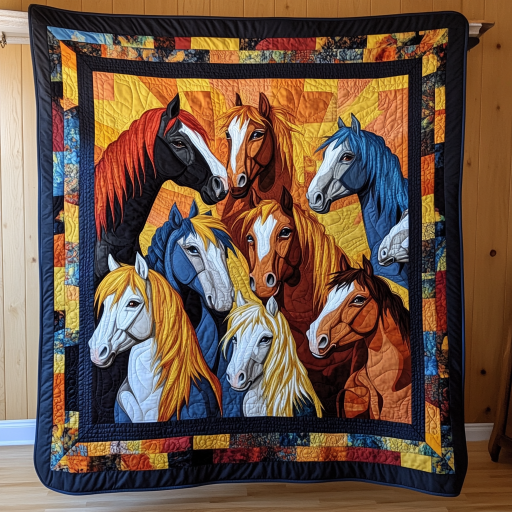 Colorful Wild Horse Quilted Blanket NCU0PD526