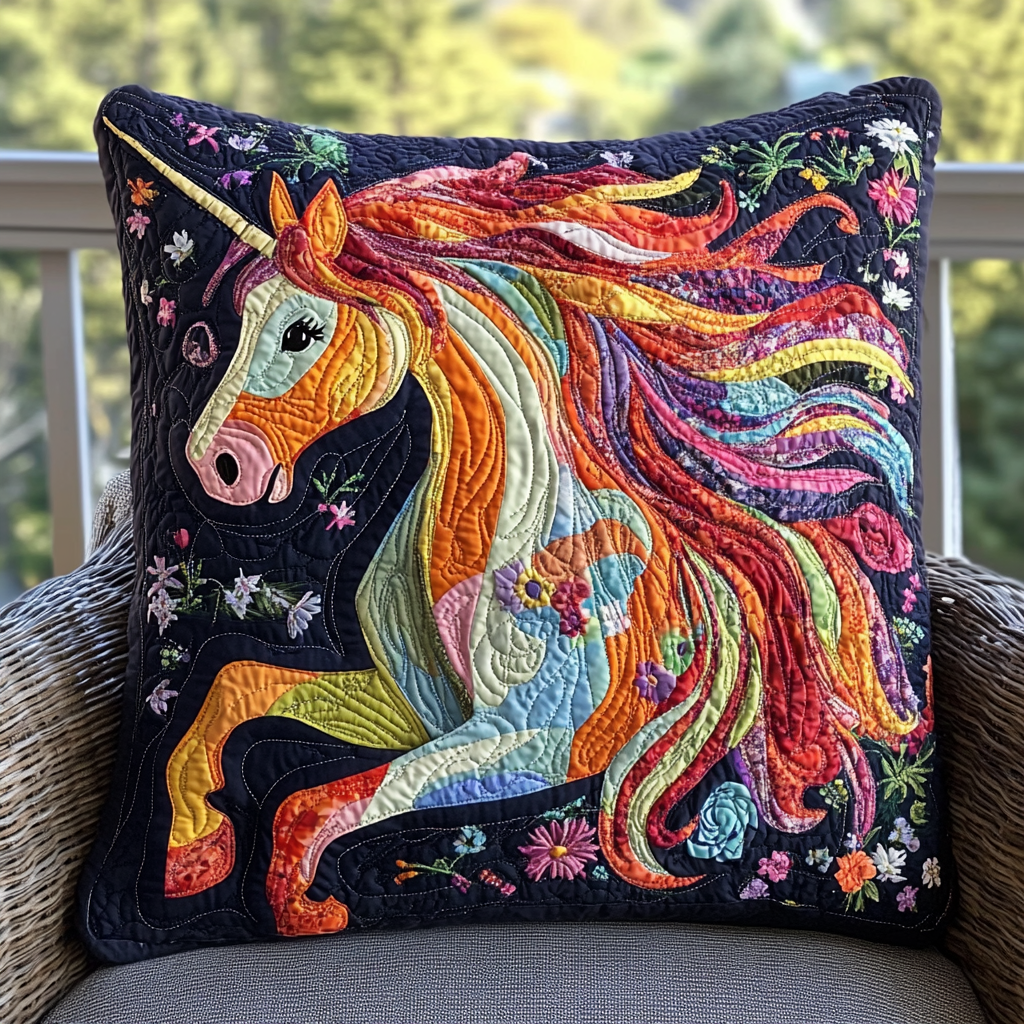 Colorful Wild Horse Quilted Pillow Case NCU0PD407