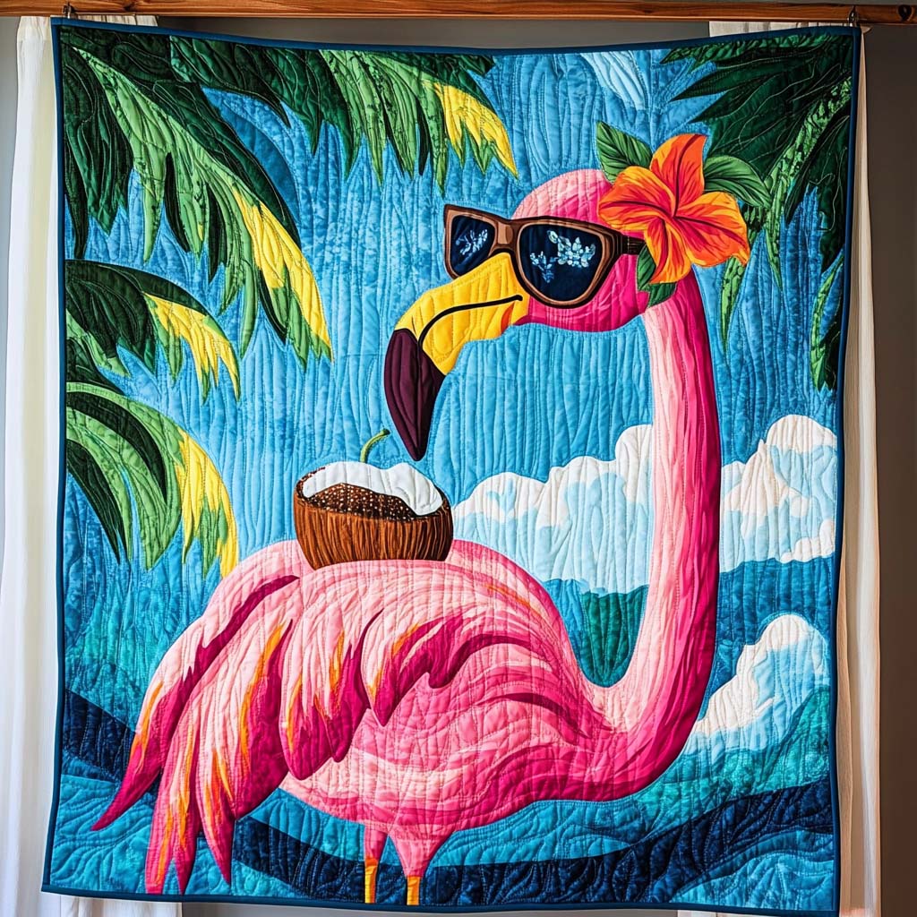 Coral Flamingo Quilted Blanket NCU0NT311