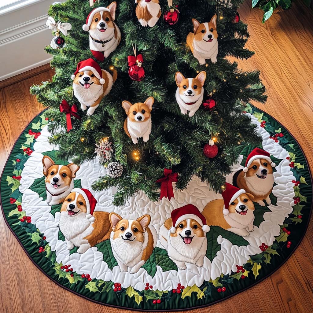 Corgi Adventures Christmas Quilted Tree Skirt NCU0NT1837