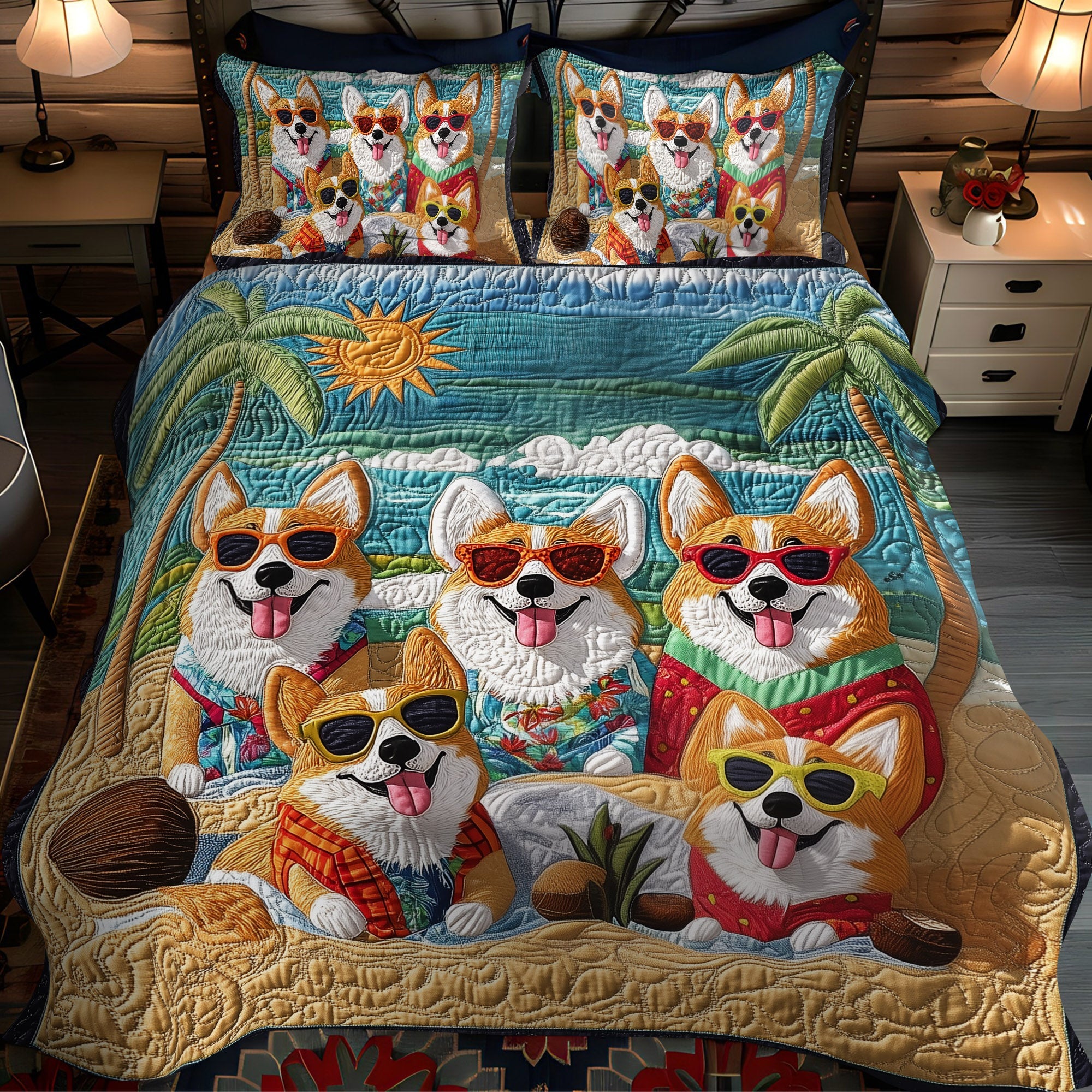 Corgi Bliss 3-Piece Quilted Bedding Set NCU0PT830