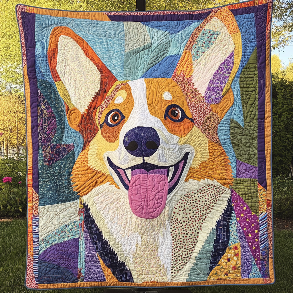 Corgi Blossom Delight Quilted Blanket NCU0DK1558