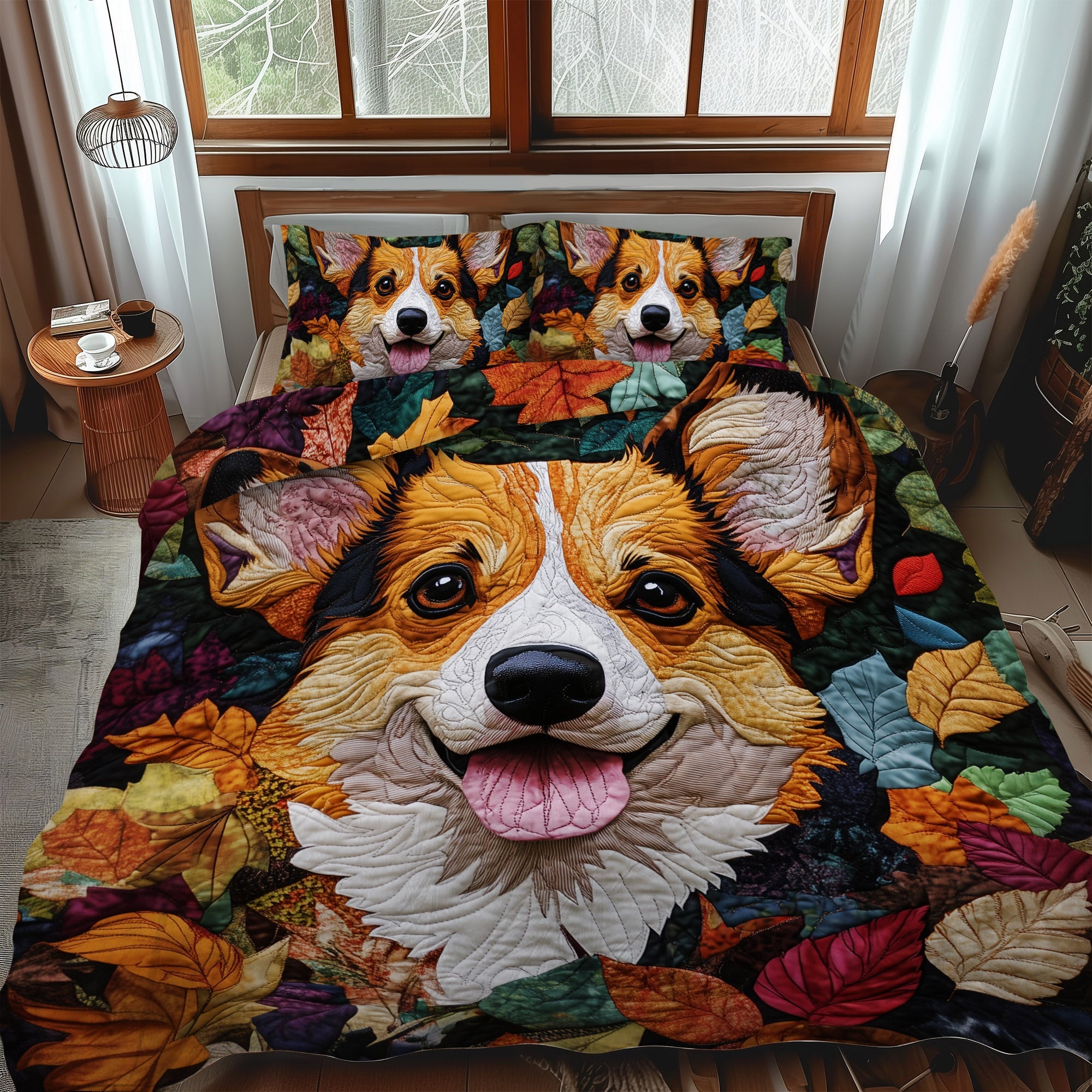 Corgi Charm 3-Piece Quilted Bedding Set NCU0PT831