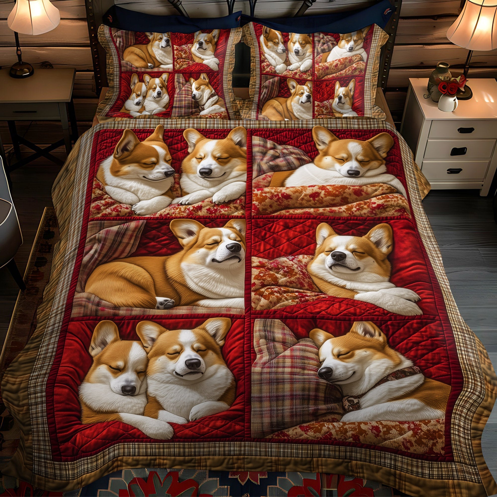 Corgi Charm Wrap 3-Piece Quilted Bedding Set NCU0PT832