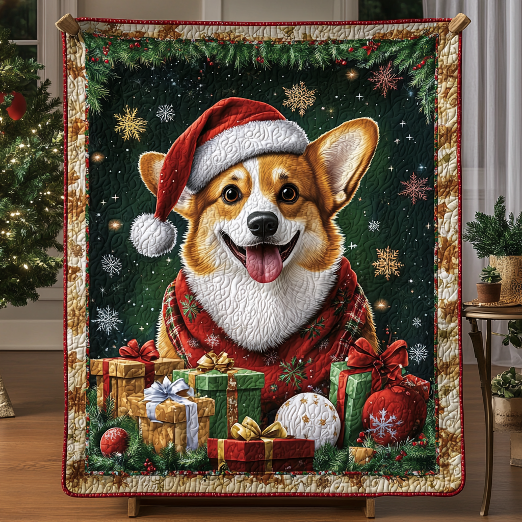 Corgi Cheer Christmas Quilted Blanket NCU0VH178