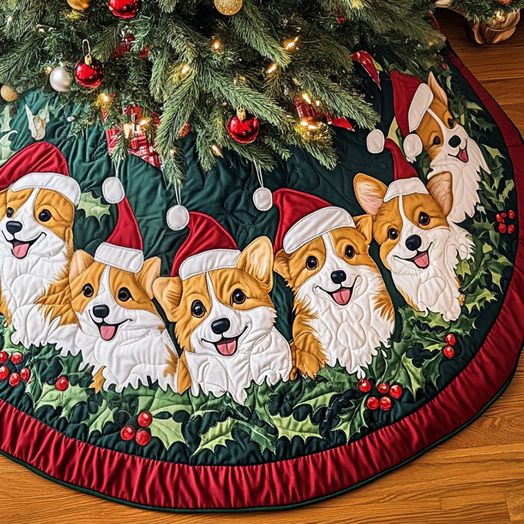 Corgi Cheer Christmas Quilted Tree Skirt NCU0VH195