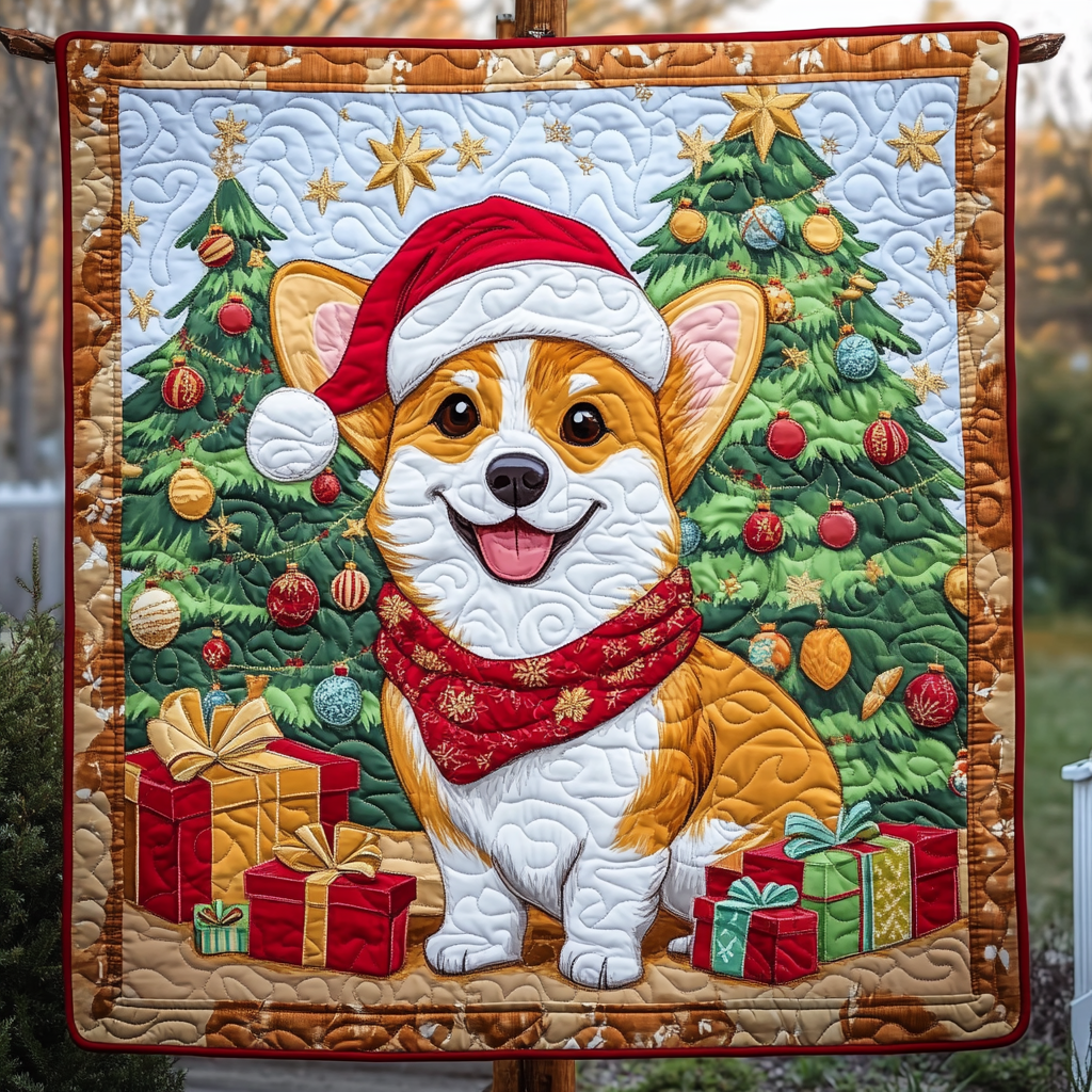 Corgi Cheer Under the Tree Quilted Blanket NCU0DK1576