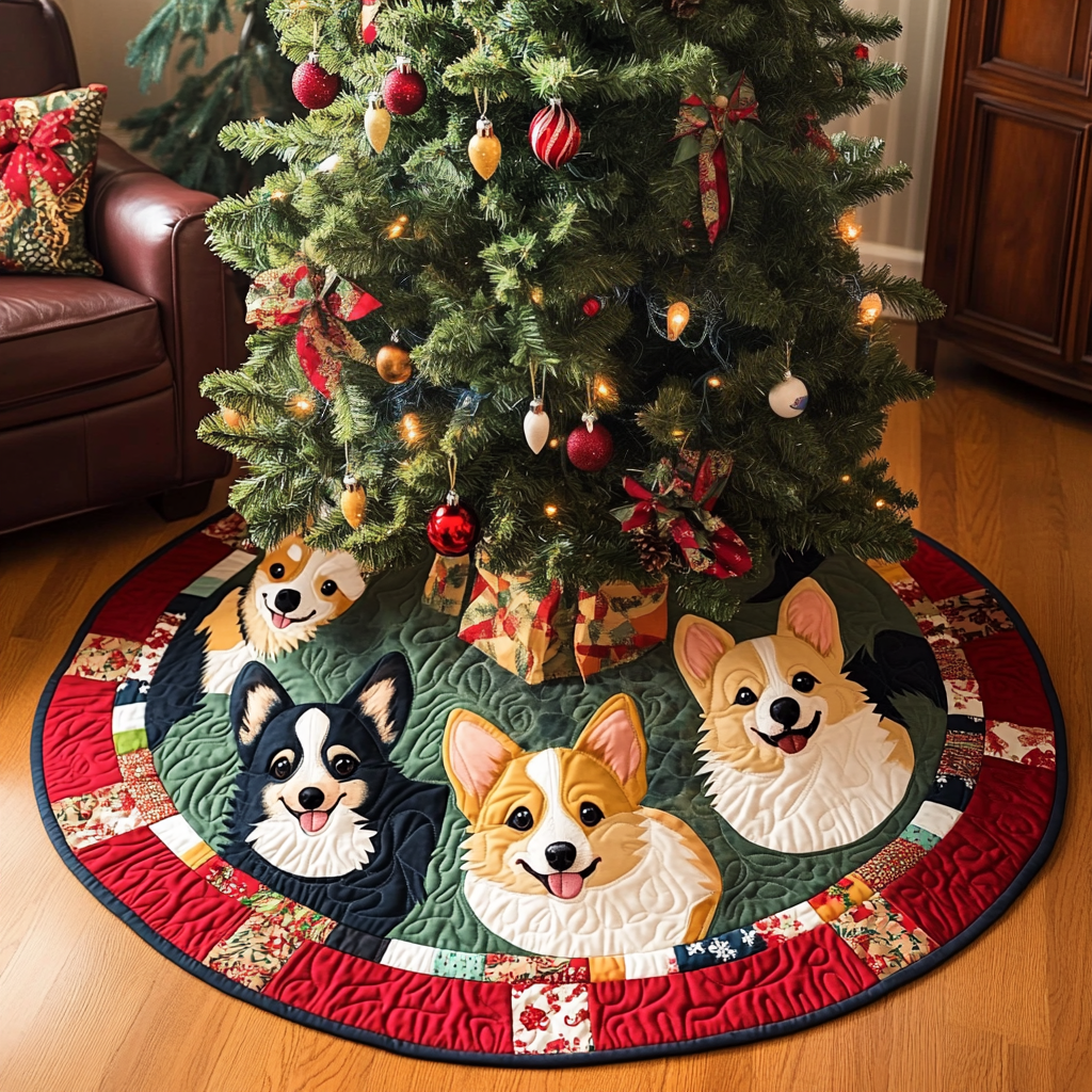 Corgi Christmas Joy Chritstmas Quilted Tree Skirt NCU0DV1331