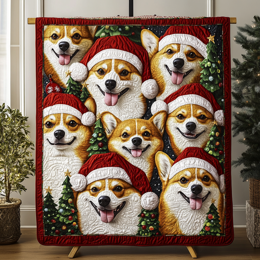 Corgi Christmas Quilted Blanket NCU0VH183