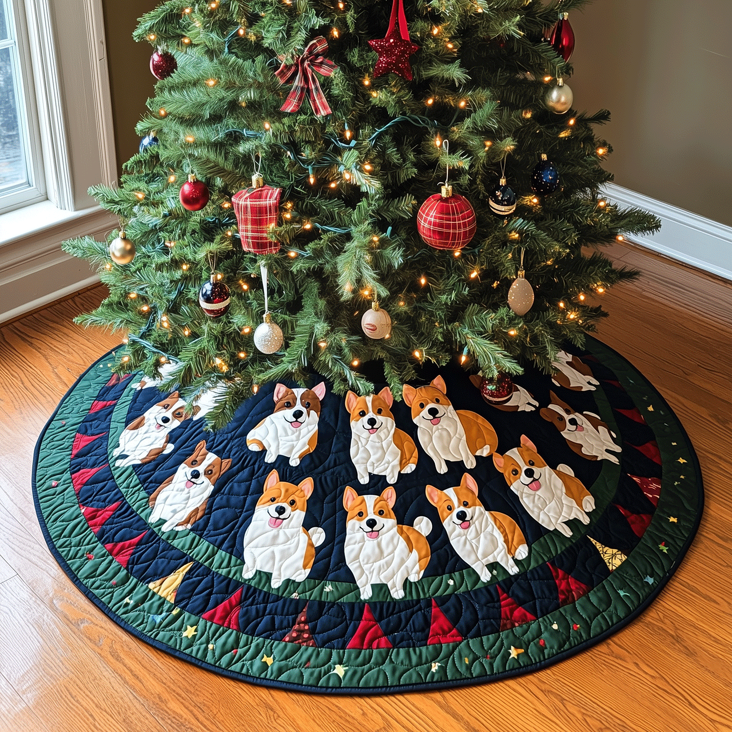 Corgi Christmas Quilted Christmas Tree Skirt NCU0TH1974