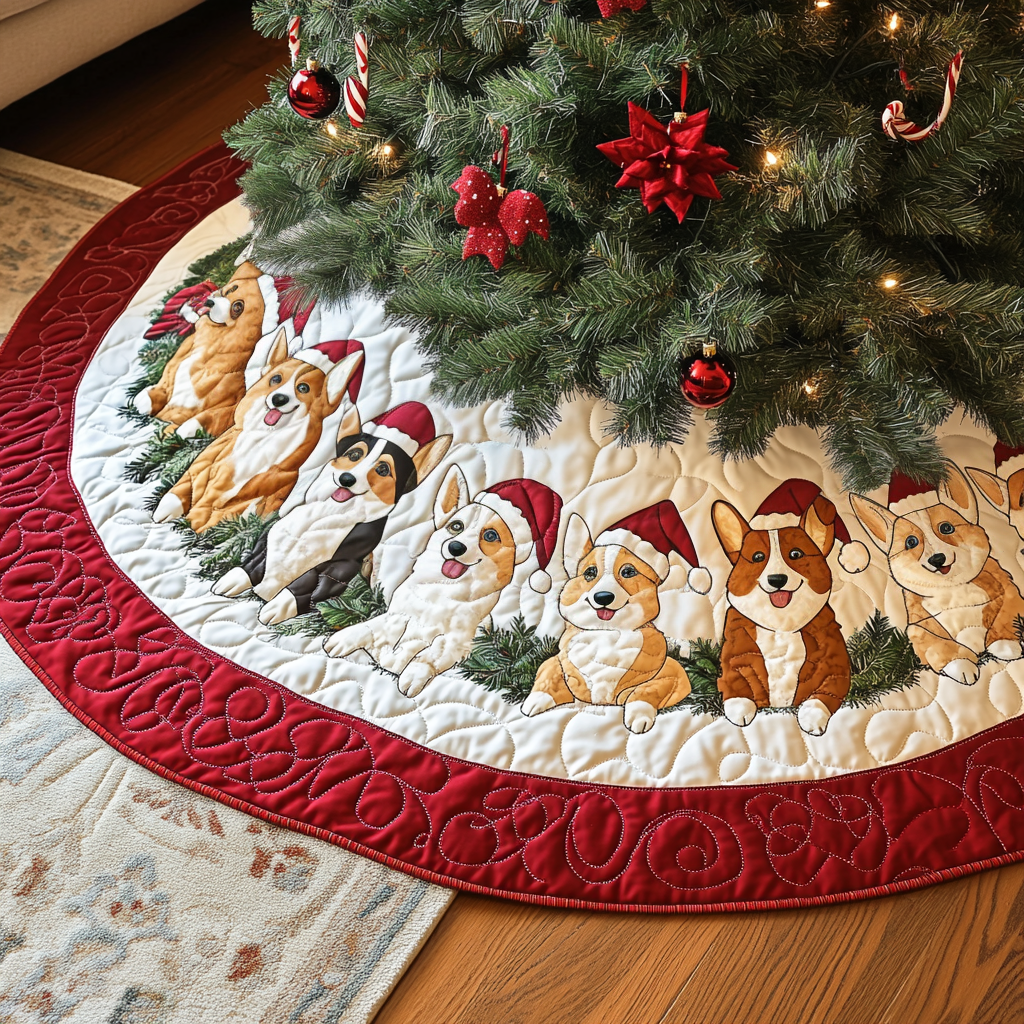 Corgi Christmas Quilted Tree Skirt NCU0VH200