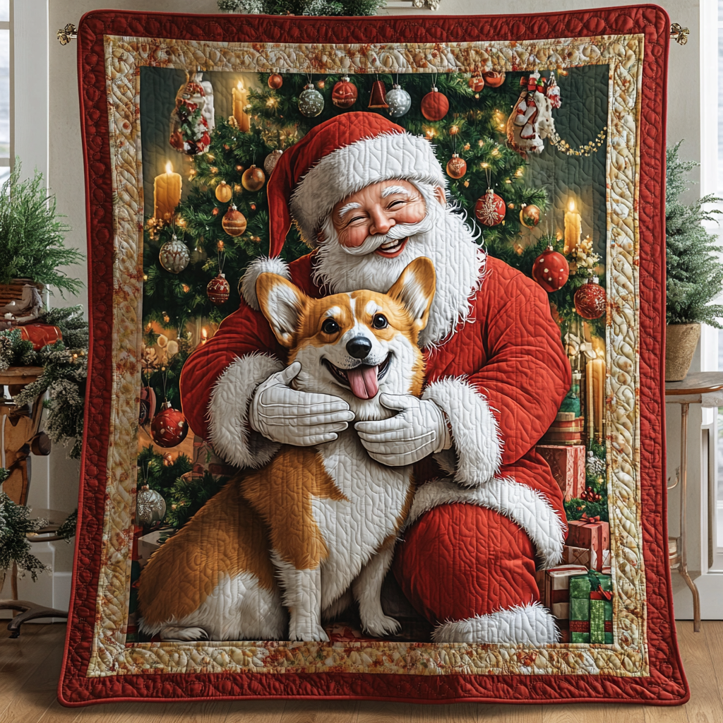 Corgi Claus Christmas Quilted Blanket NCU0VH179