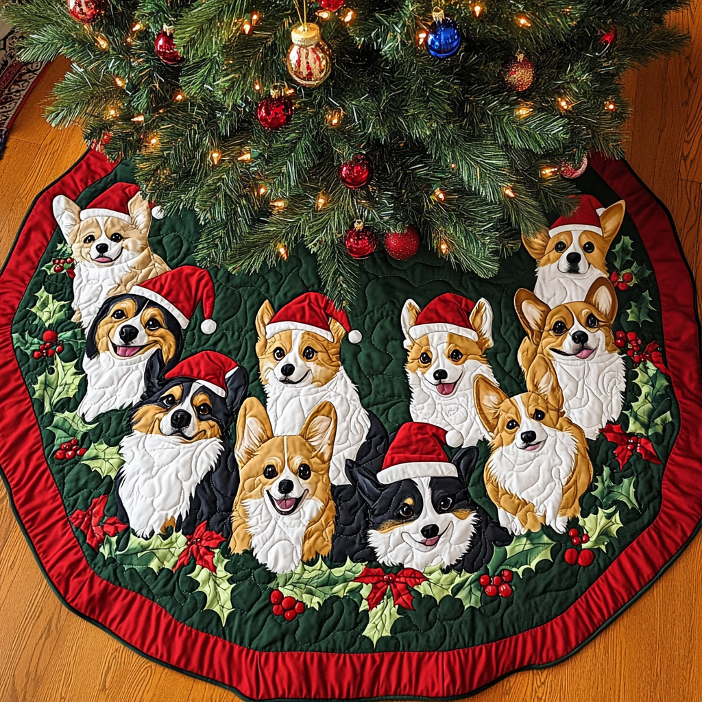 Corgi Claus Christmas Quilted Tree Skirt NCU0VH196