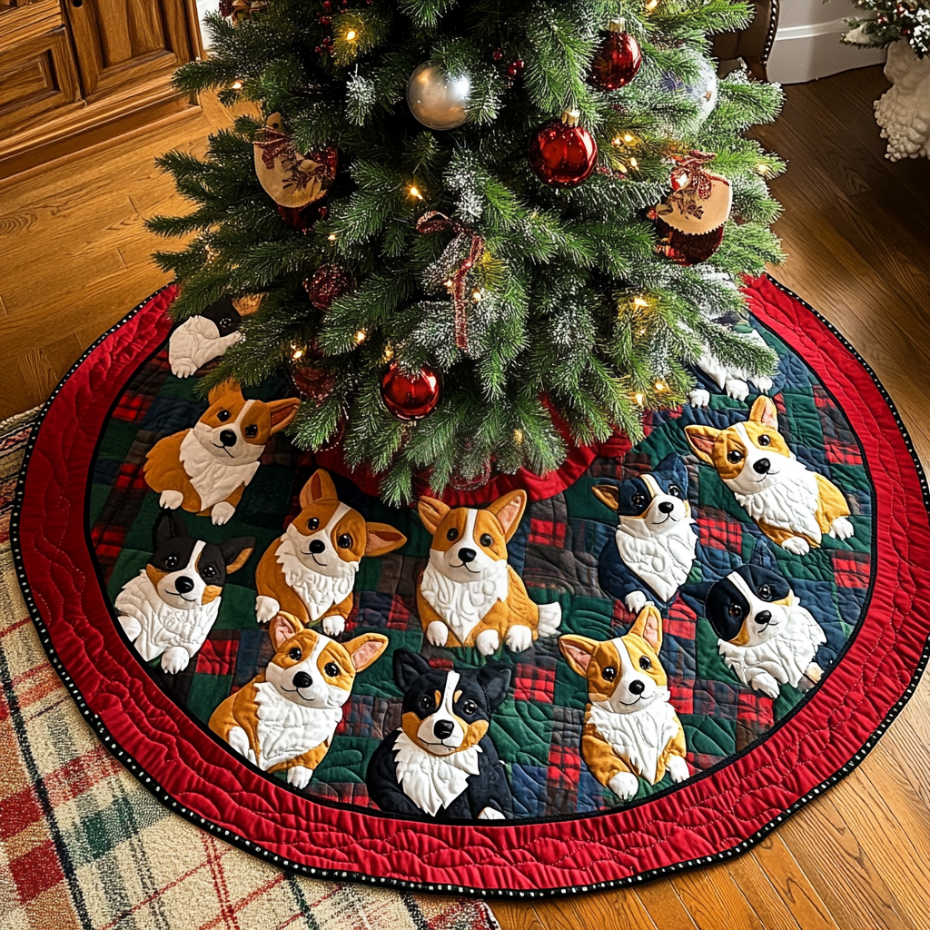 Corgi Claus is Coming Chritstmas Quilted Tree Skirt NCU0DV1334