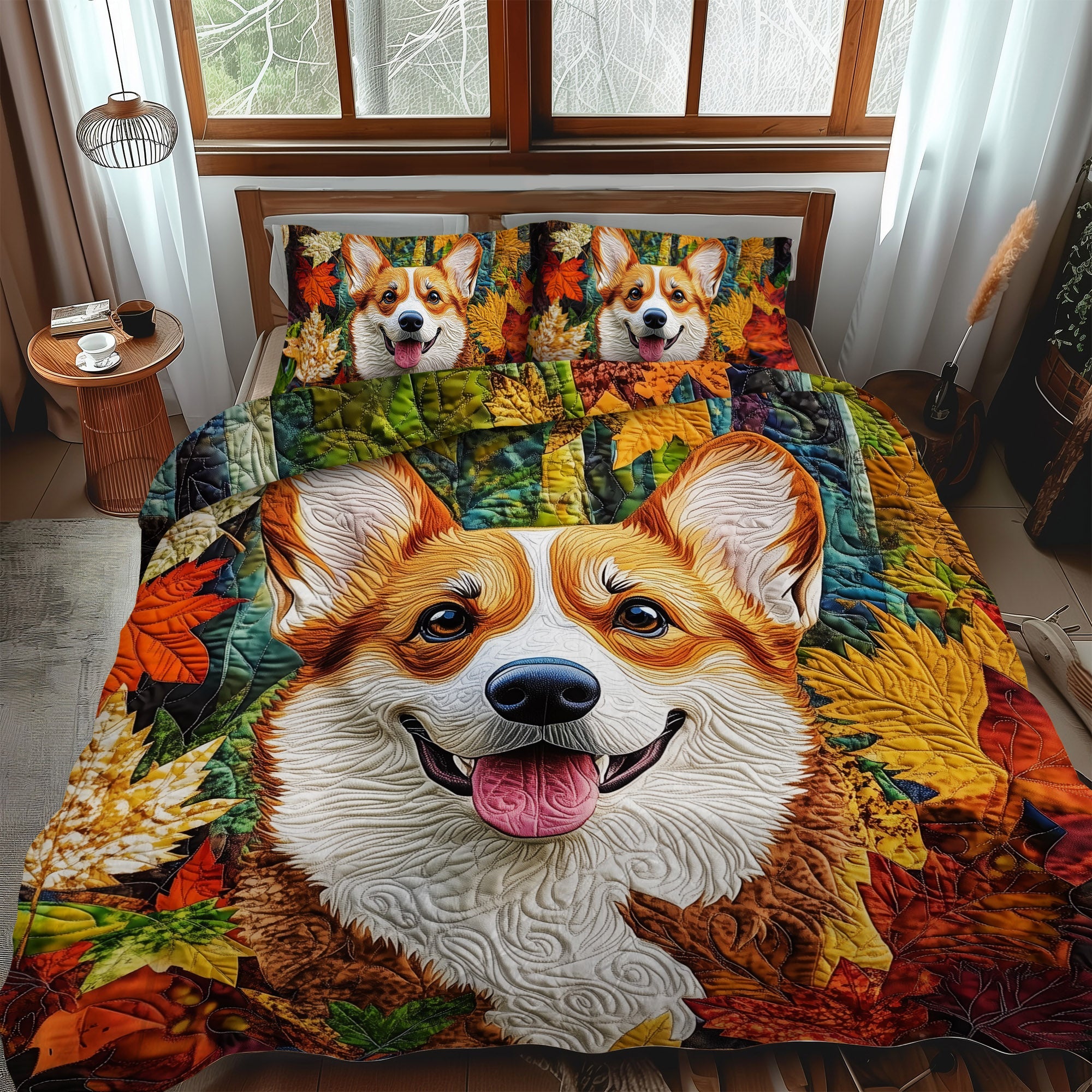 Corgi Cuddle Haven 3-Piece Quilted Bedding Set NCU0PT835