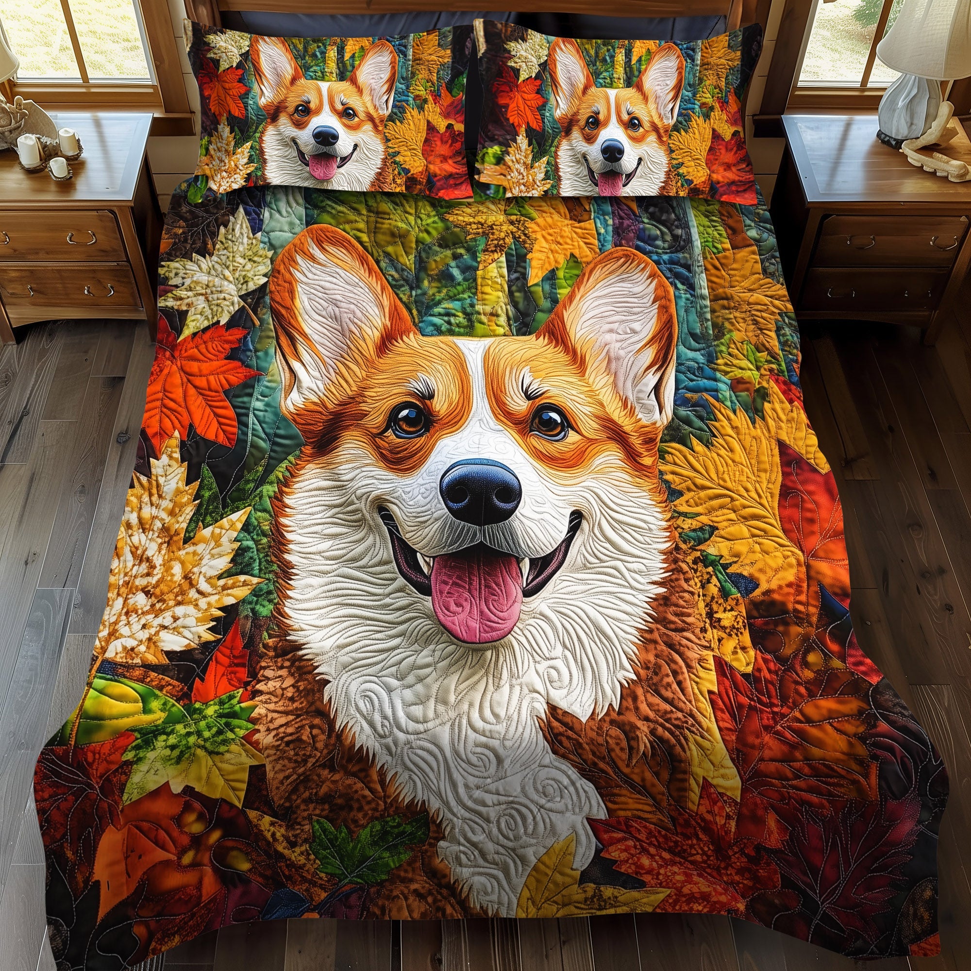 Corgi Cuddle Haven 3-Piece Quilted Bedding Set NCU0PT835