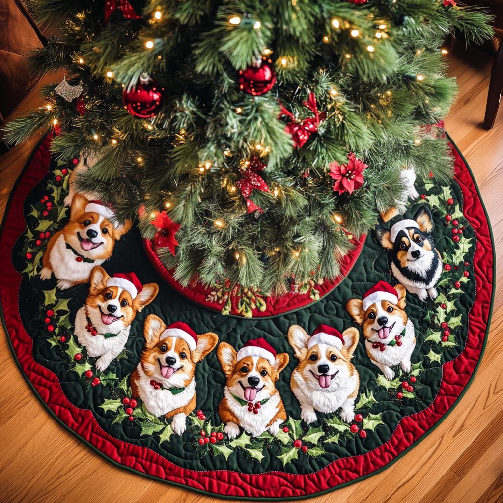 Corgi Dreams Christmas Quilted Tree Skirt NCU0NT1839