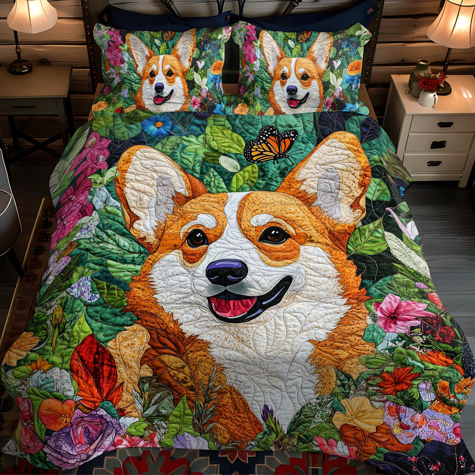 Corgi Dreams 3-Piece Quilted Bedding Set NCU0PT836