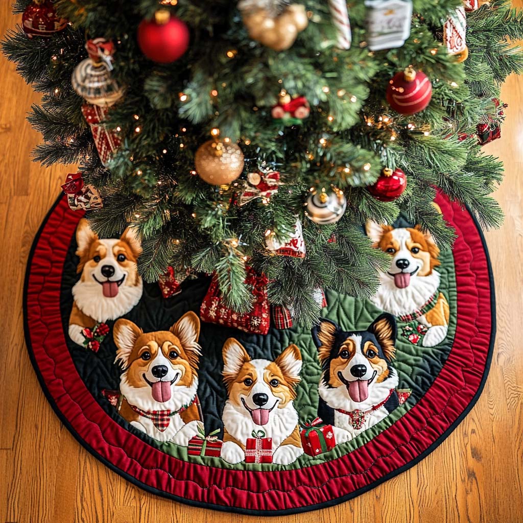 Corgi Excursions Christmas Quilted Tree Skirt NCU0NT1840