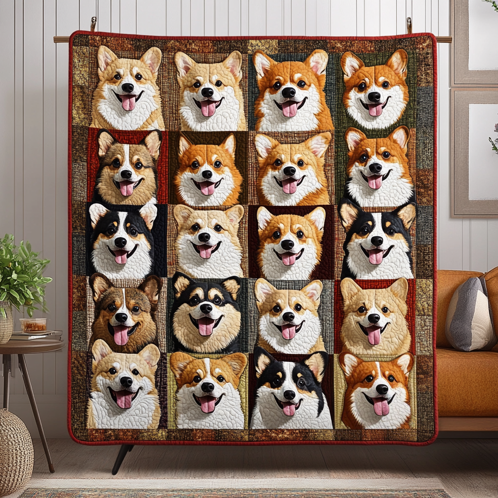 Corgi Faces Quilted Blanket NCU0VH167