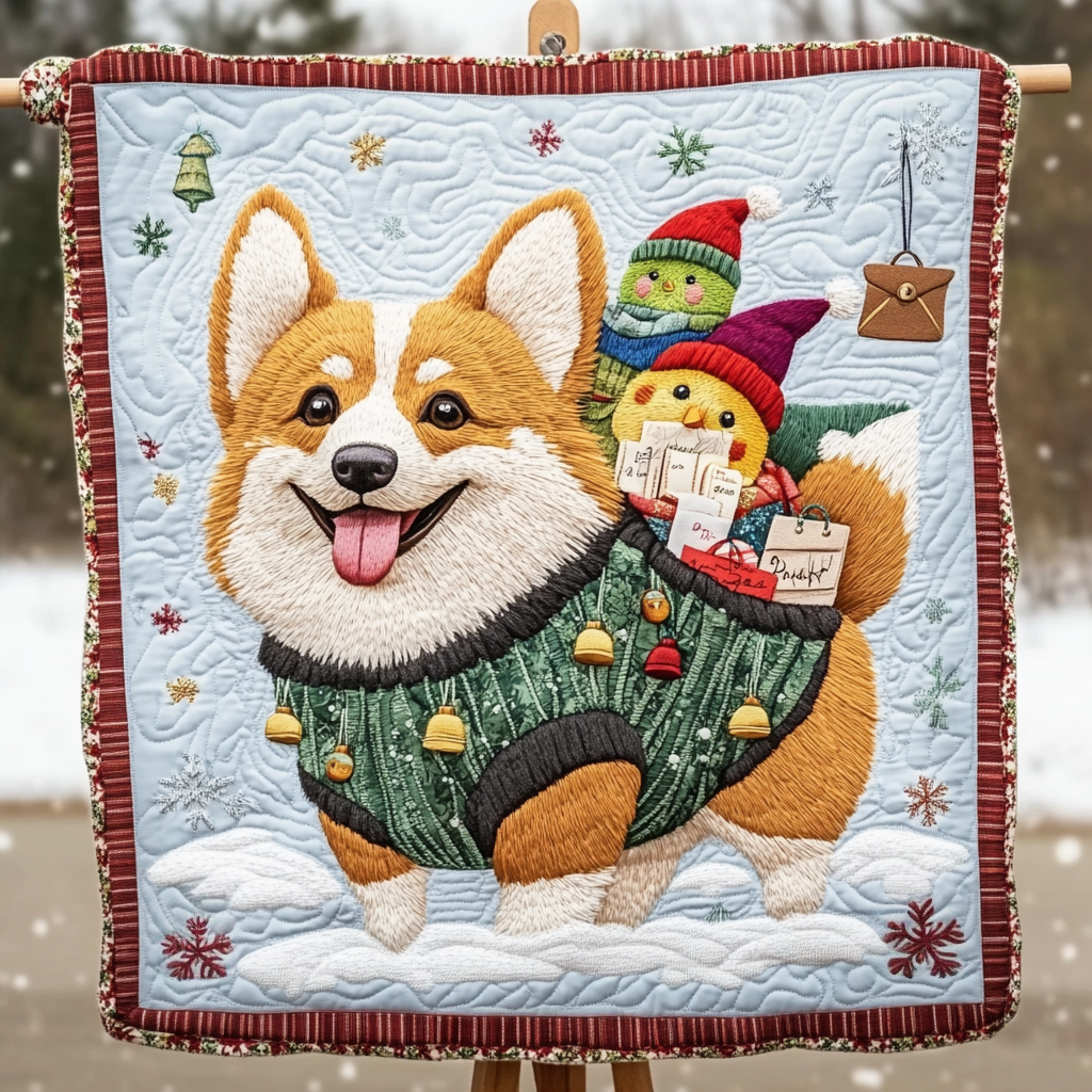 Corgi Festive Cheer Quilted Blanket NCU0DK1569