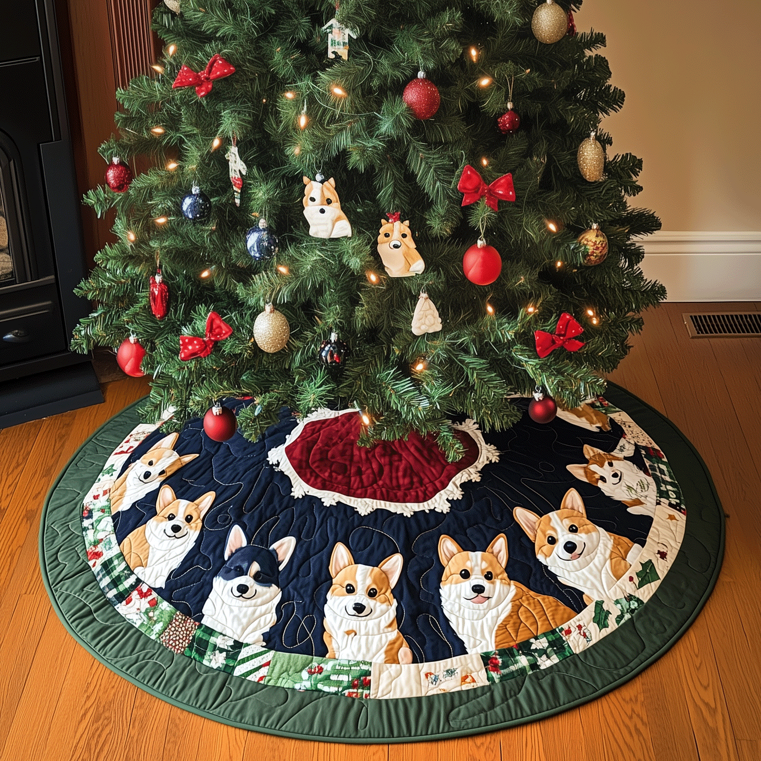 Corgi Festive Quilted Christmas Tree Skirt NCU0TH1972