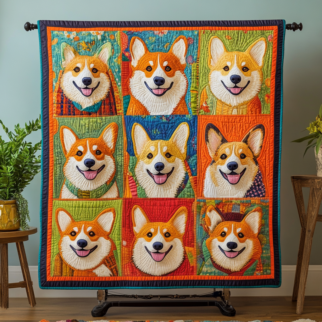 Corgi Fun Quilted Blanket NCU0VH173