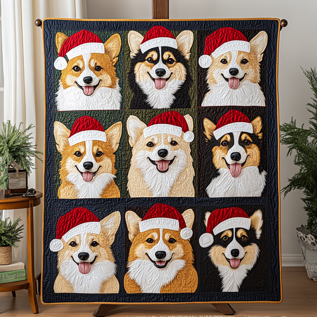 Corgi Joyful Christmas Quilted Blanket NCU0VH181