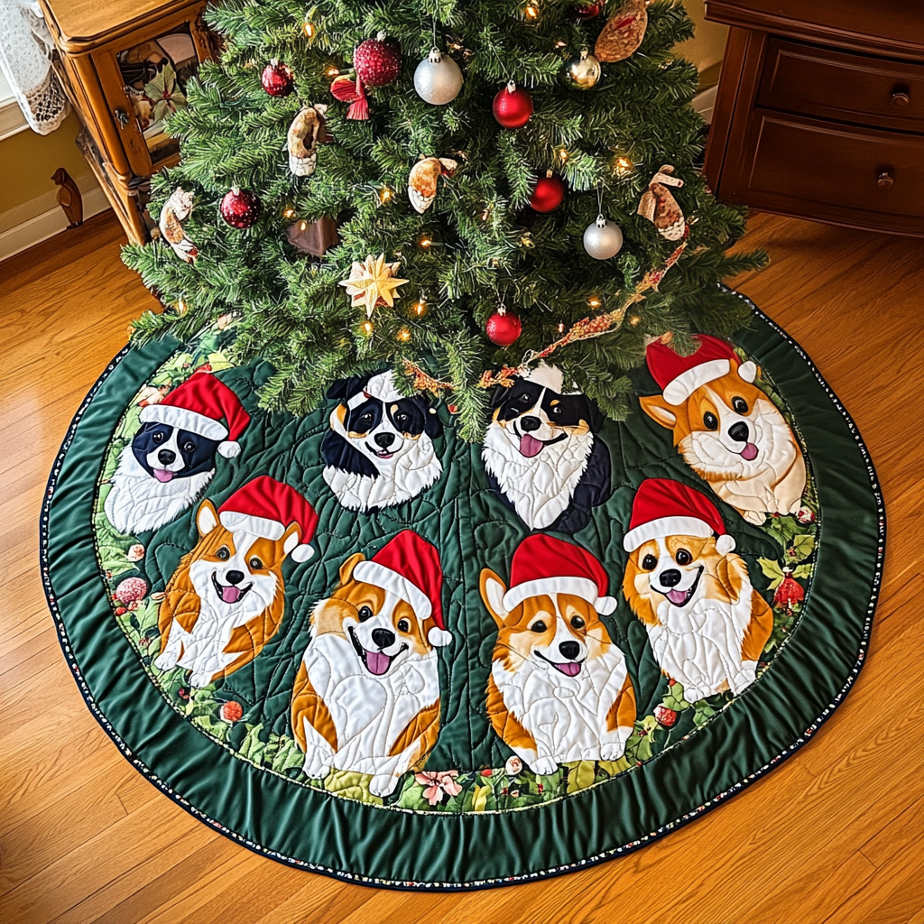 Corgi Joyful Christmas Quilted Tree Skirt NCU0VH198