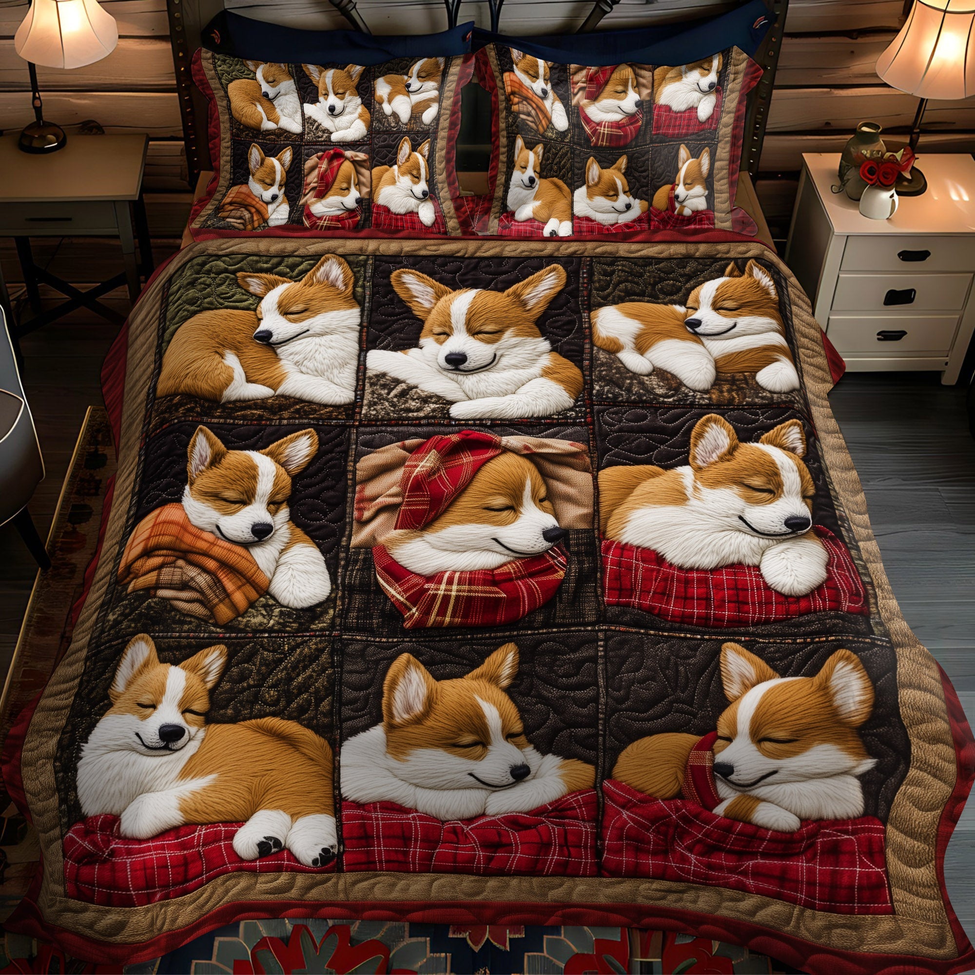 Corgi Joyride 3-Piece Quilted Bedding Set NCU0PT837