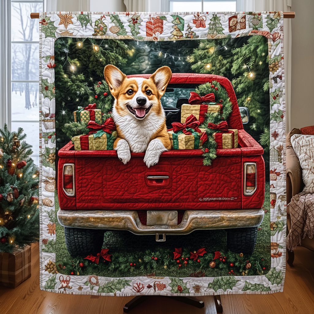 Corgi Magic Christmas Quilted Blanket NCU0VH180