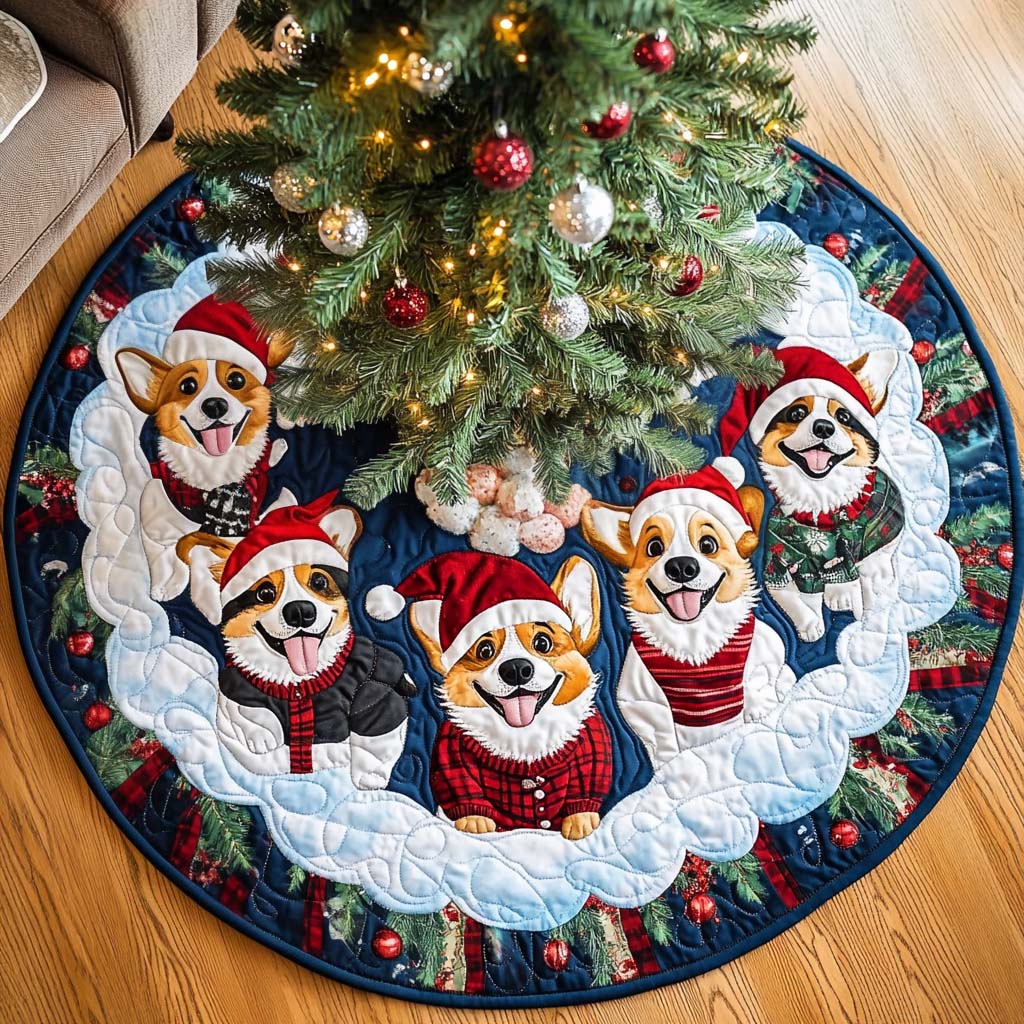 Corgi Magic Christmas Quilted Tree Skirt NCU0NT1858