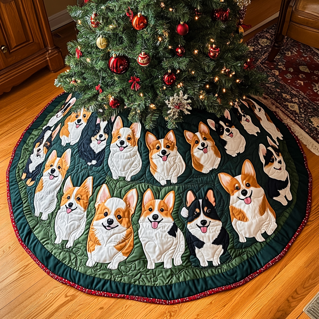 Corgi Magic Christmas Quilted Tree Skirt NCU0VH197