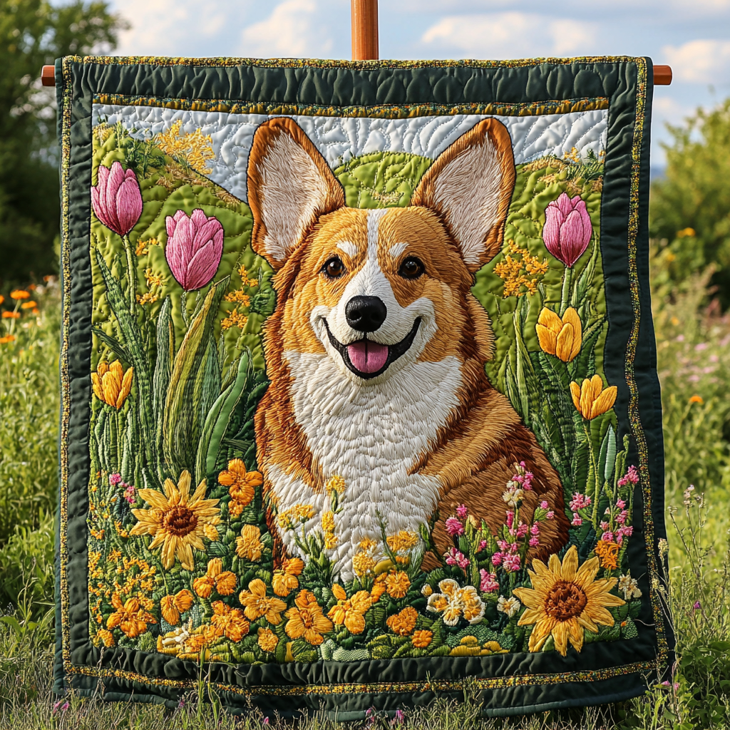 Corgi Meadow Bliss Quilted Blanket NCU0DK1567