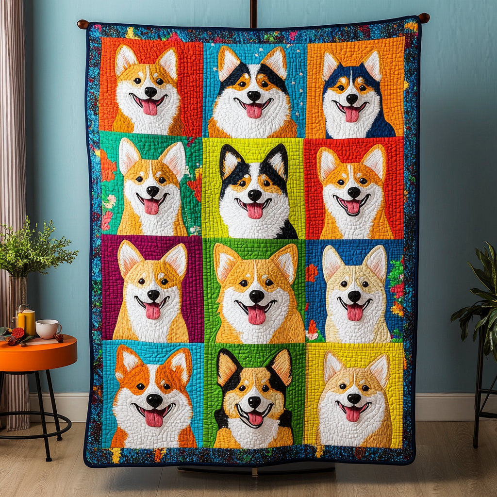 Corgi Patch Quilted Blanket NCU0VH175