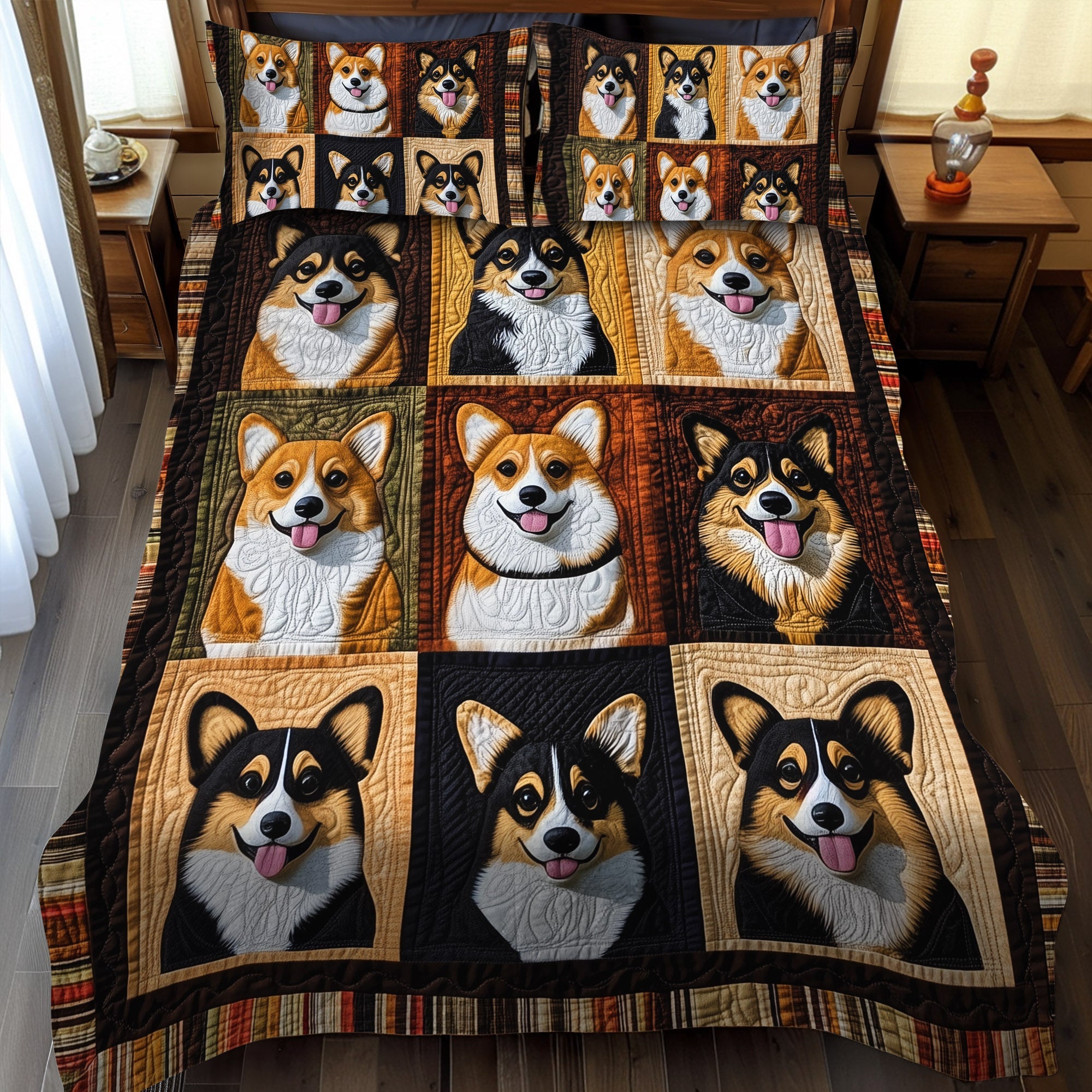 Corgi Paws and Dreams 3-Piece Quilted Bedding Set NCU0PT839