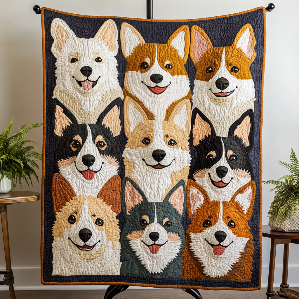 Corgi Rows Quilted Blanket NCU0VH176