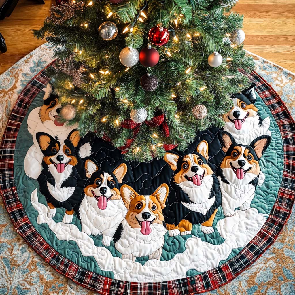 Corgi Serenity Christmas Quilted Tree Skirt NCU0NT1859