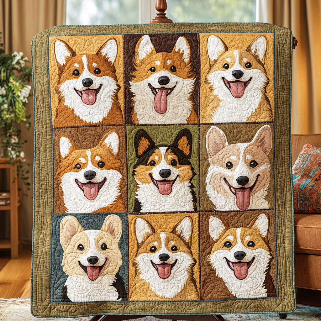 Corgi Smiles Quilted Blanket NCU0VH174