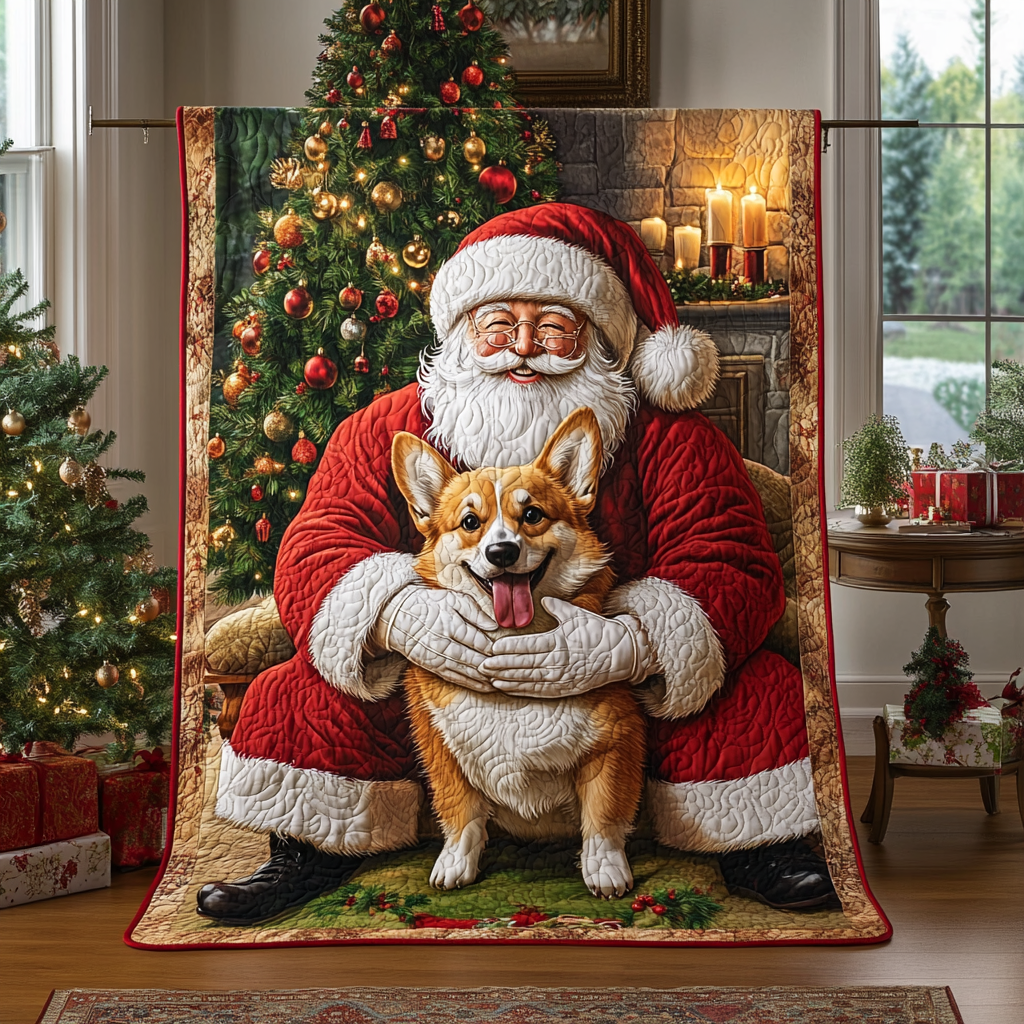 Corgi Sparkle Christmas Quilted Blanket NCU0VH184