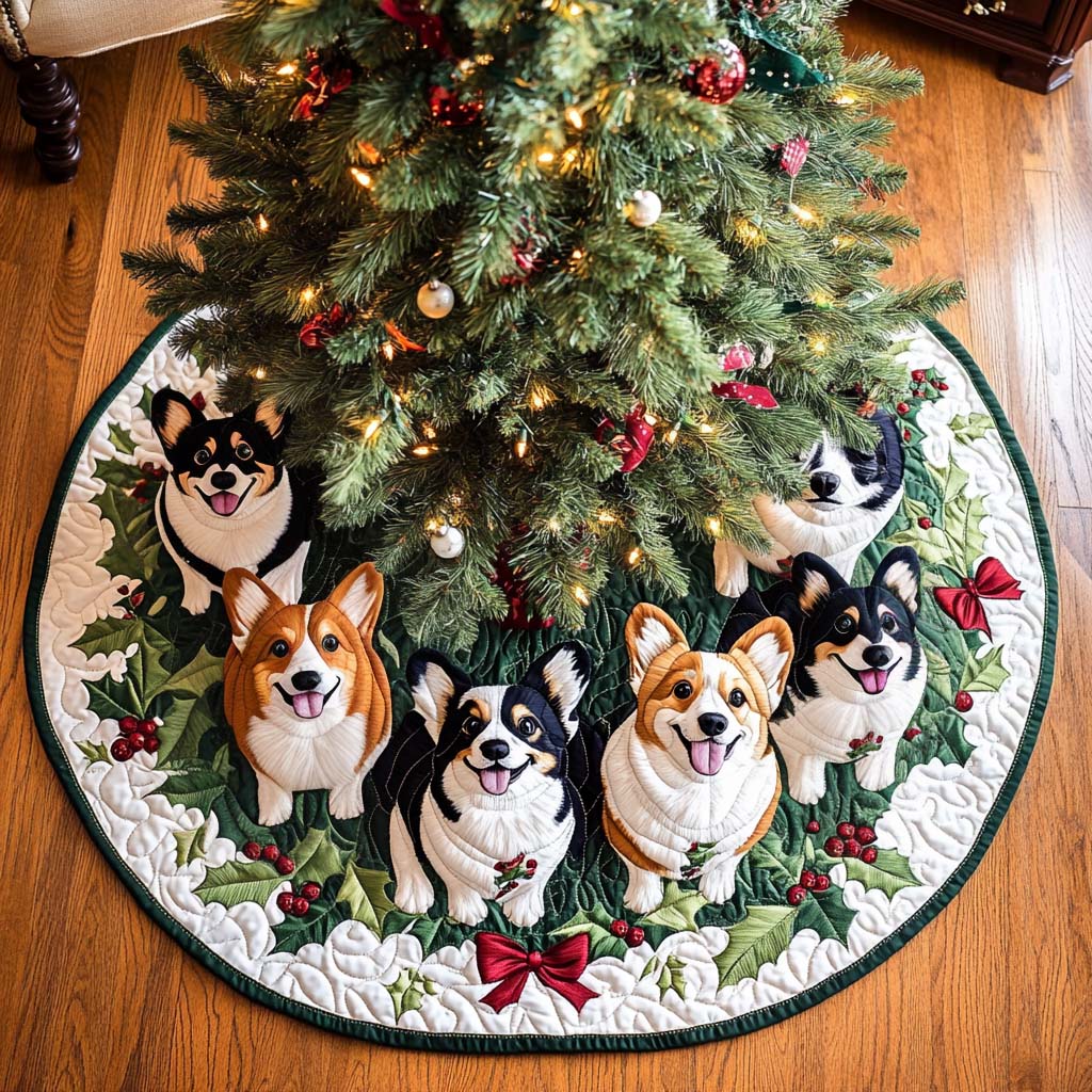 Corgi Sparkle Christmas Quilted Tree Skirt NCU0NT1860