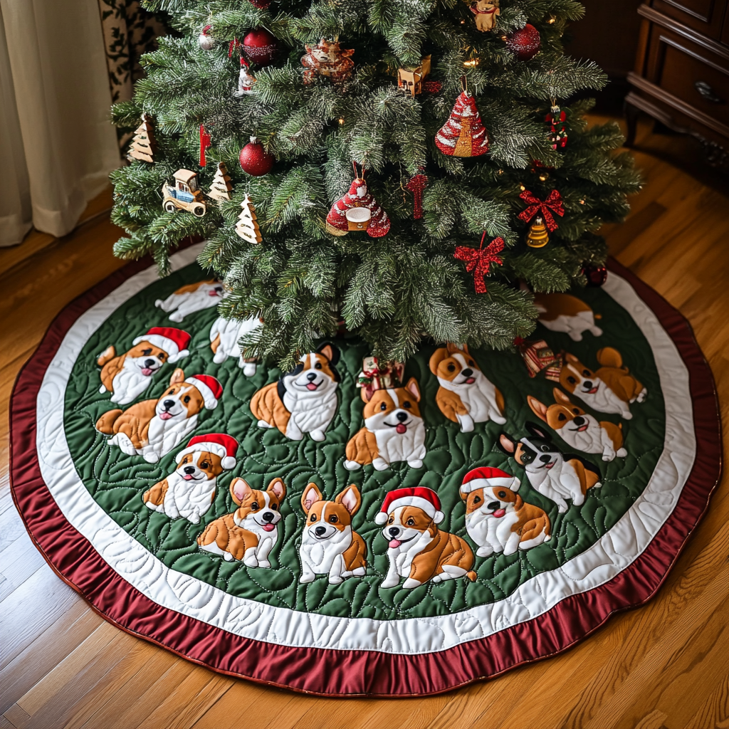 Corgi Sparkle Christmas Quilted Tree Skirt NCU0VH201